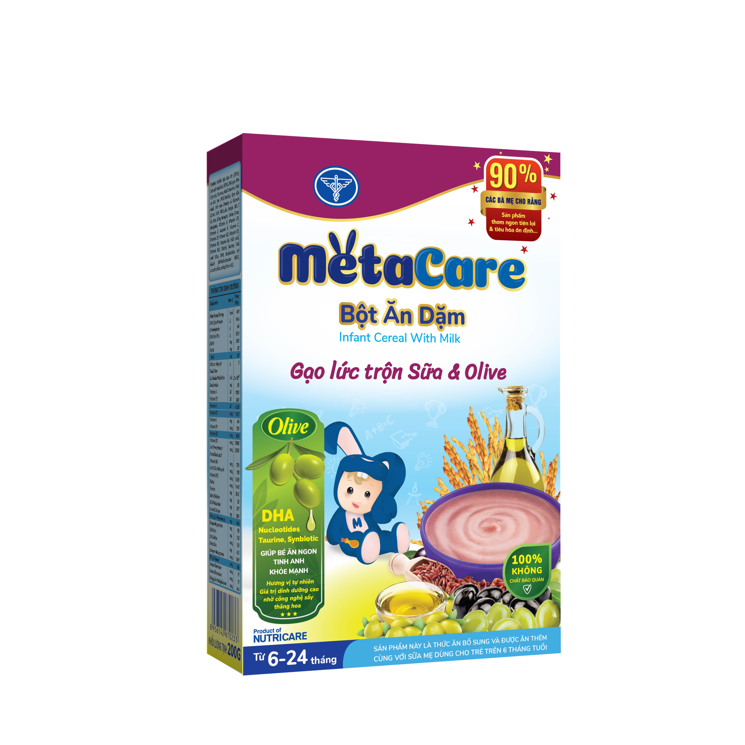 Thực phẩm bổ sung Bột ăn dặm Metacare gạo lức trộn sữa & Olive