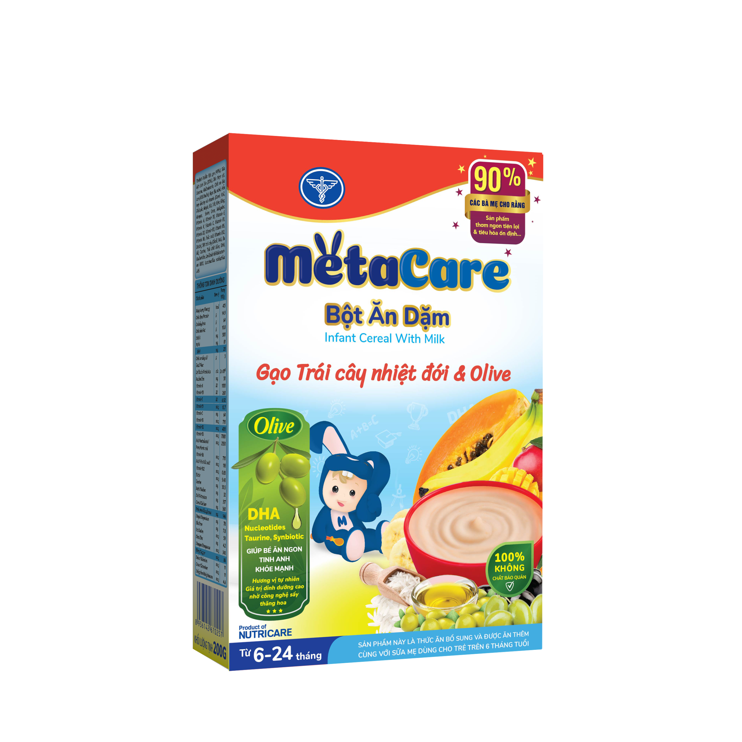 Thực phẩm bổ sung Bột ăn dặm Metacare gạo sữa trái cây nhiệt đới & Olive