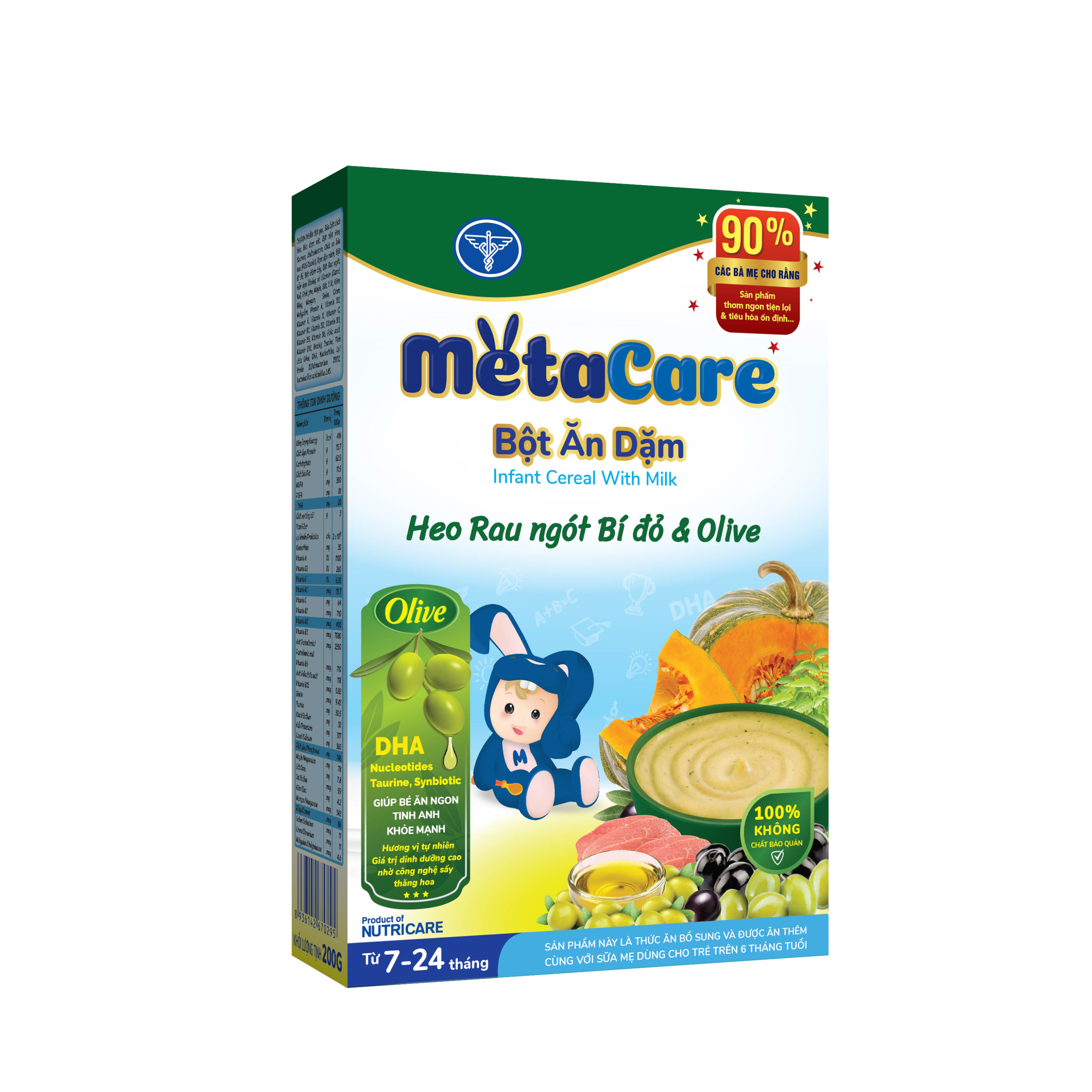 Thực phẩm bổ sung Bột ăn dặm Metacare heo rau ngót bí đỏ & Olive
