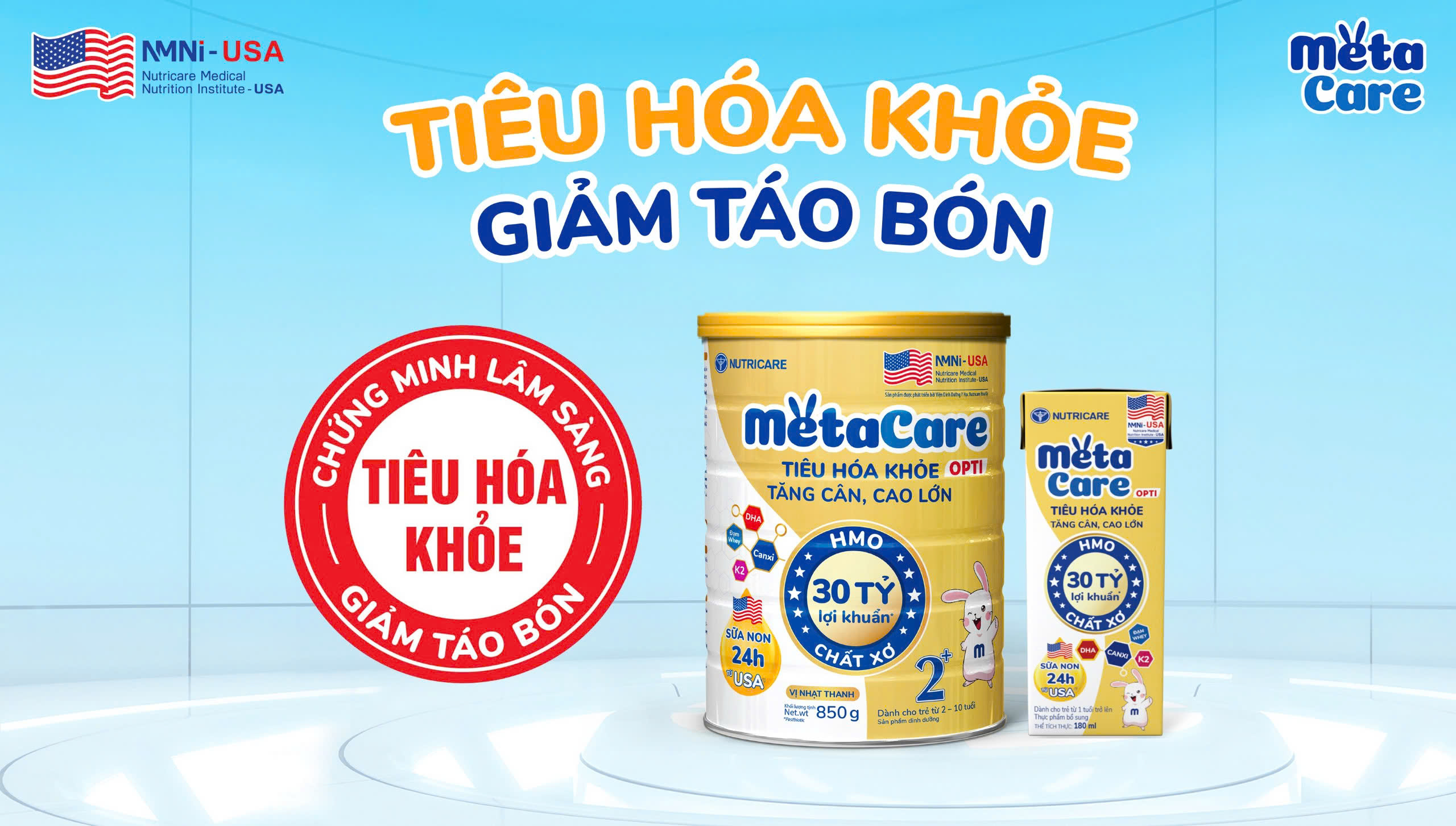 Sữa mát Metacare Opti được chứng minh lâm sàng giúp tiêu hóa khỏe, giảm táo bón
