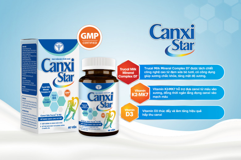 CanxiStar với Trucal D7, Vitamin K2-MK7 và Vitamin D3 giúp hấp thụ Canxi tối đa