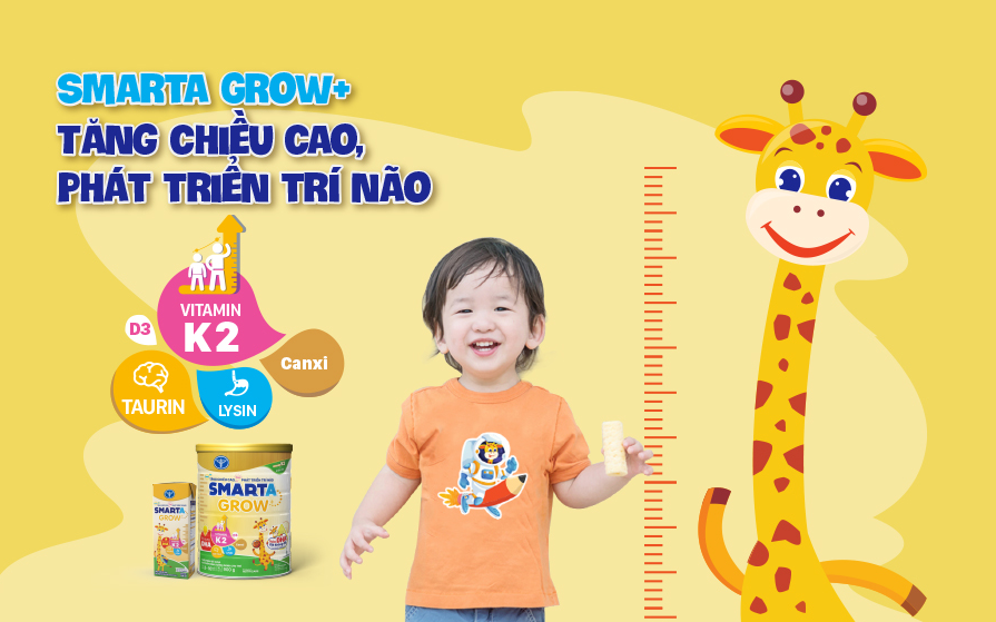 Hỗ trợ con cao khỏe, tinh anh với 2 ly sữa Smarta Grow+ mỗi ngày