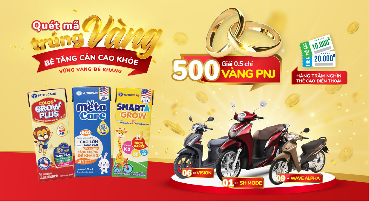 Thêm cơ hội trúng vàng và hàng ngàn quà tặng cùng chương trình “Quét mã trúng vàng – Bé tăng cân cao khỏe”