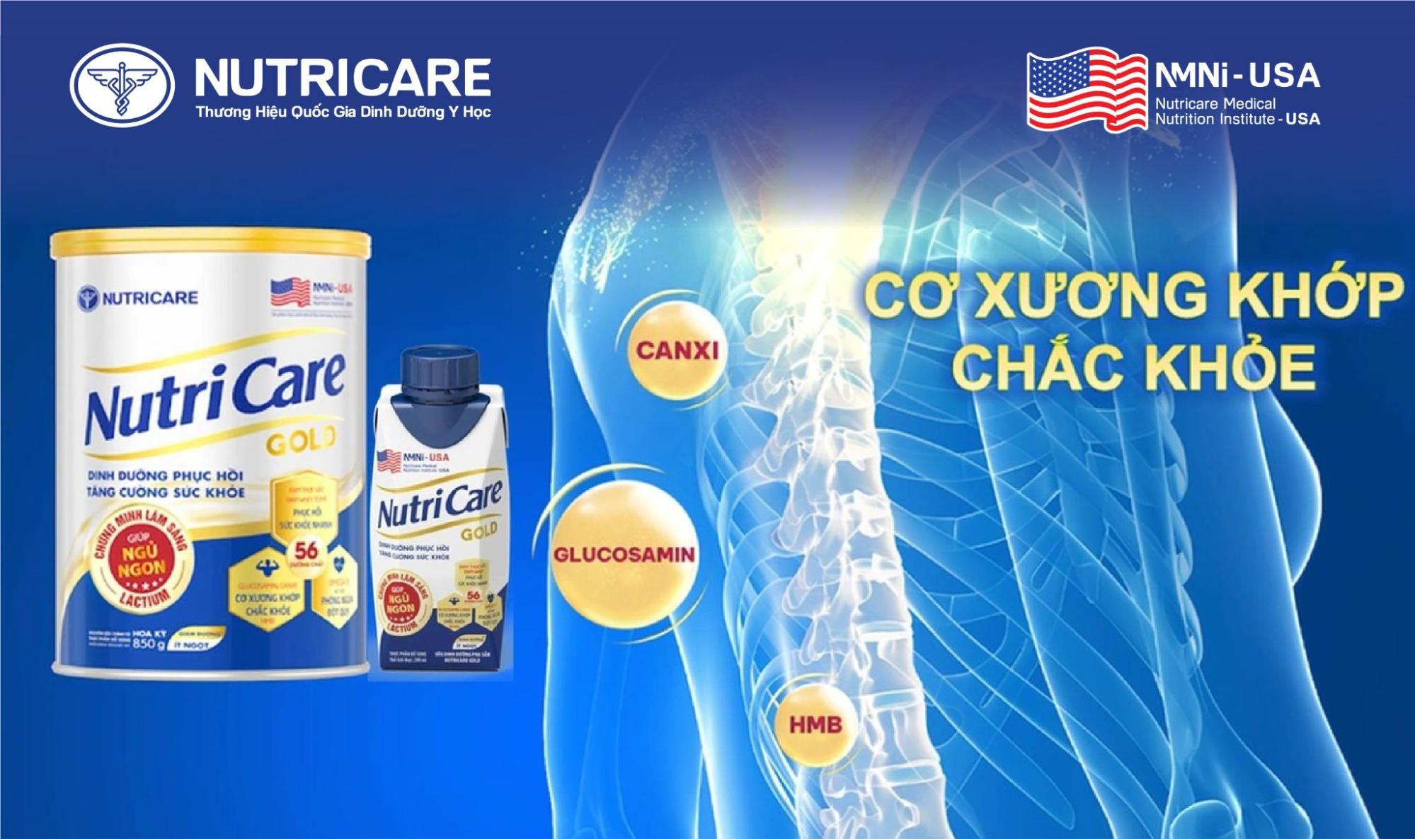 Sữa Nutricare Gold với thành phần Canxi, Glucosamin và HMB giúp cơ xương chắc khỏe