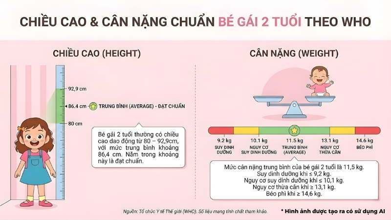 chiều cao cân nặng bé gái 2 tuổi